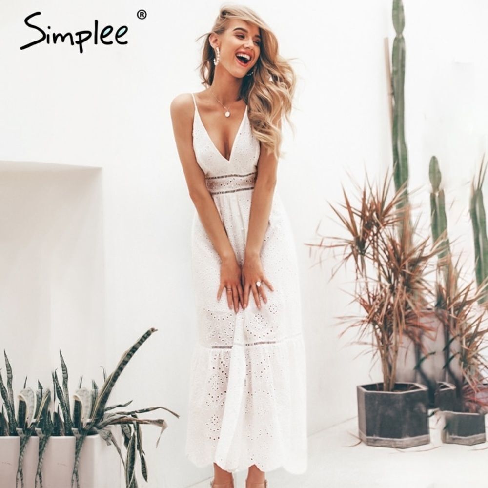 ✨3xHP✨Embroider Cami Pearl Button Maxi Dress✨